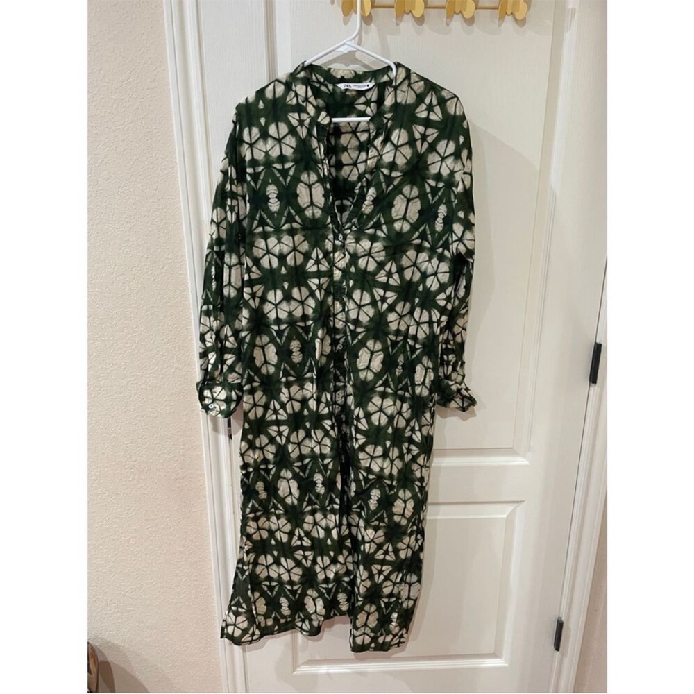 ZARA WOMAN PRINTED TUNIC DRESS GREEN ECRU size XL - Picture 2 of 7
